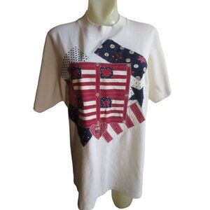 Vintage Women's T-shirt Large Single Stitch Cottage Core American Patchwork USA